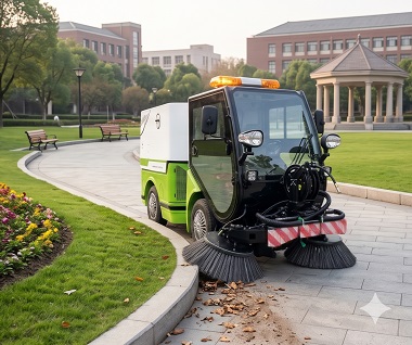 Compact road sweeper in public parks and squares